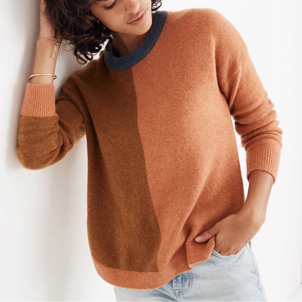 Madewell Sweater Colorblock Tan Salmon Women's Westlake Pullover Cozy Yarn XS